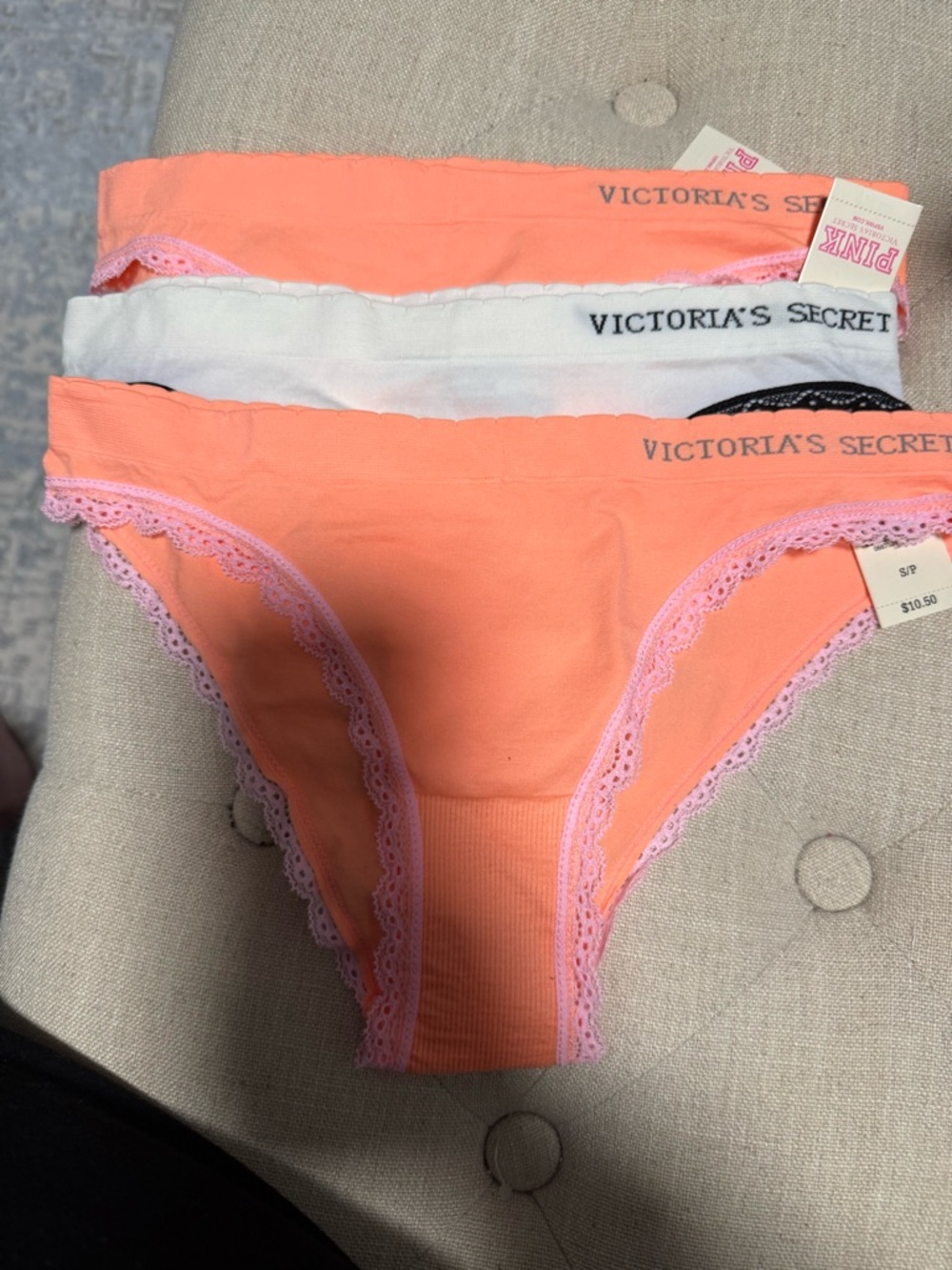 Victoria's Secret Coral, White & Pink Bikini Panty Set